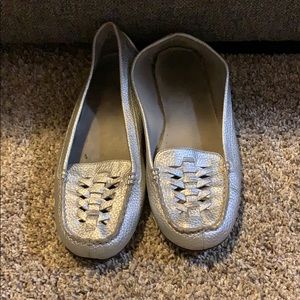 silver faux leatget loafers